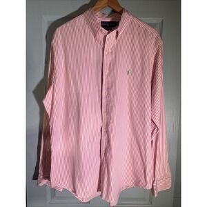 Ralph Lauren Men's Classic Fit Pink Stripe Long Sleeve Button Up Shirt XL. Hole